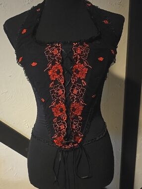 Black Corset, Flower Embroidery
